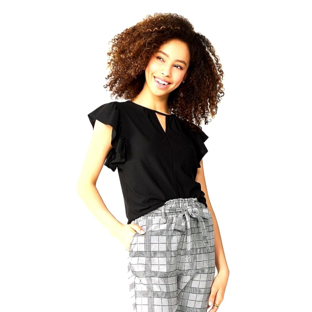 BLK Juniors' keyhole flutter sleeve top. Size S New with tags